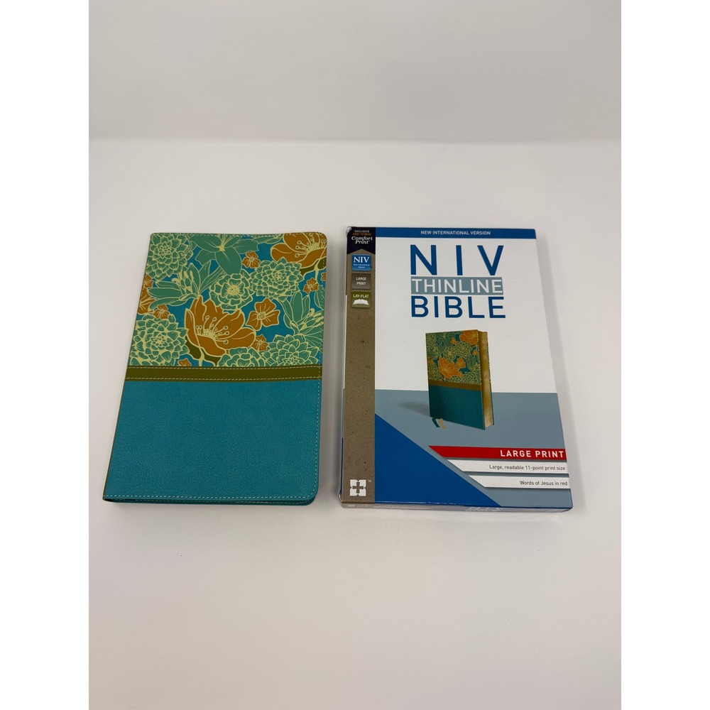 Zondervan NIV Thinline Bible Large Print Turquoise Floral Leathersoft